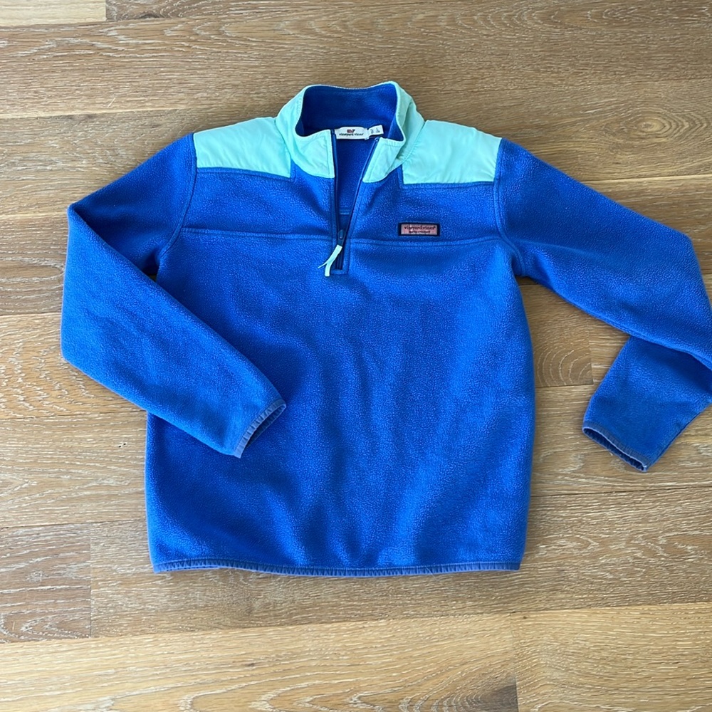 Vineyard Vines kids 3/4 zip fleece jacket. Bluish with aqua trim. Girls large